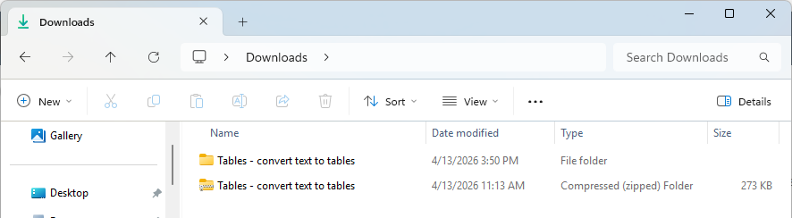 Zip file in download folder